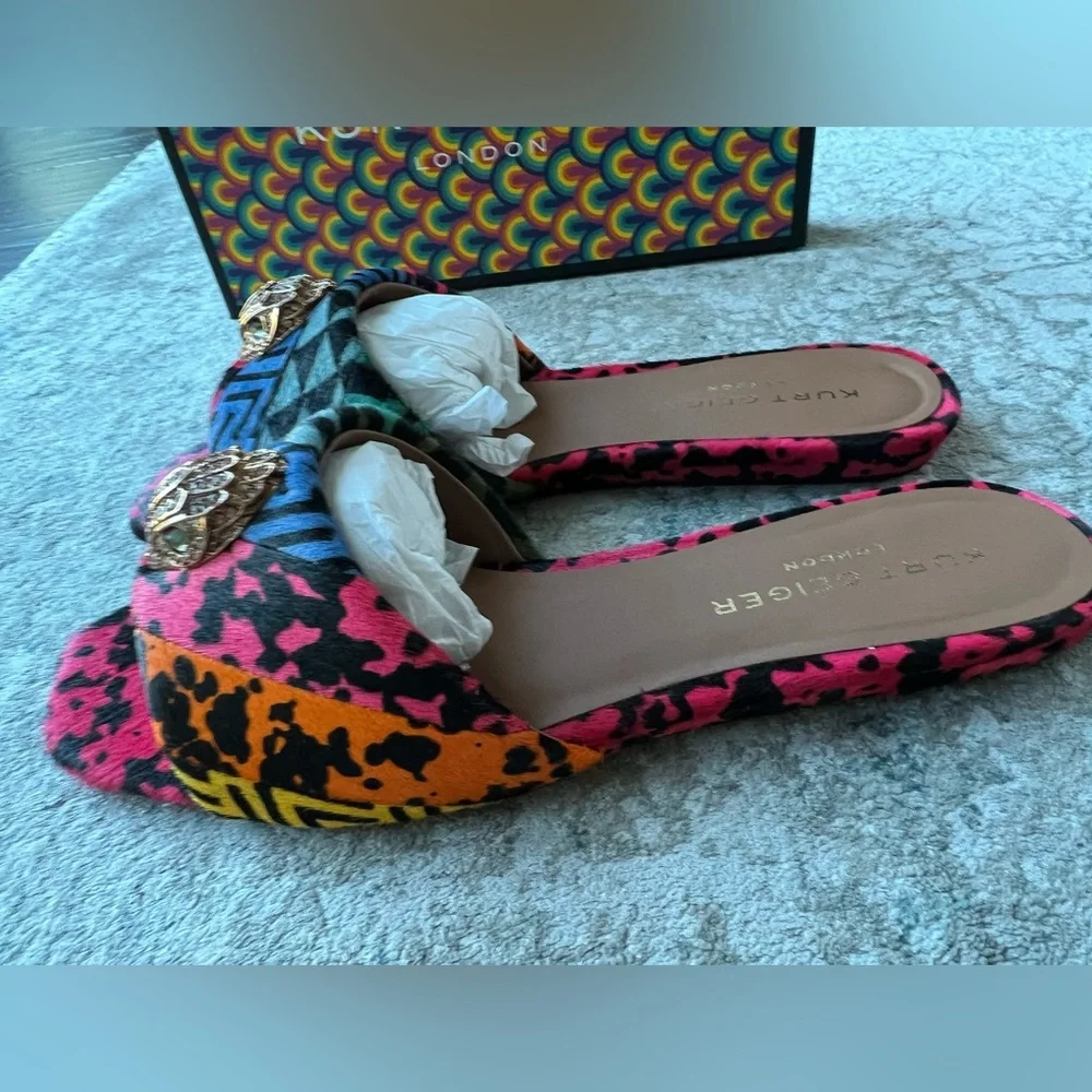 Kurt Geiger London Pony Fur Statement Mules Multicolor Eagle Women’s Size 10